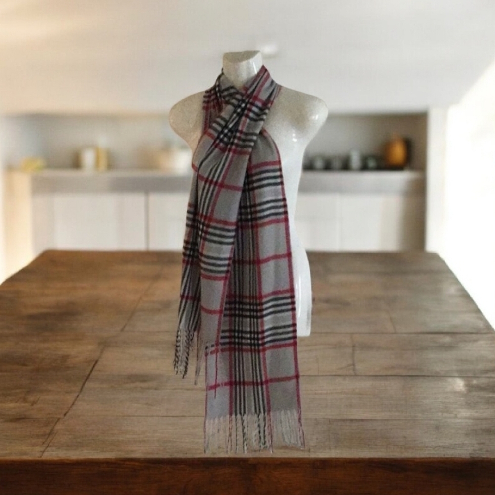 Scarf full-size Unisex grey red with fringe washable nice style unisex